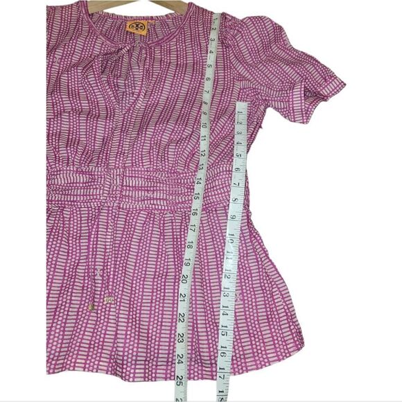 Tory Burch Ruth Wild Orchard Blouse Short Sleeve Top Pink Fuchsia 10 - Picture 14 of 14